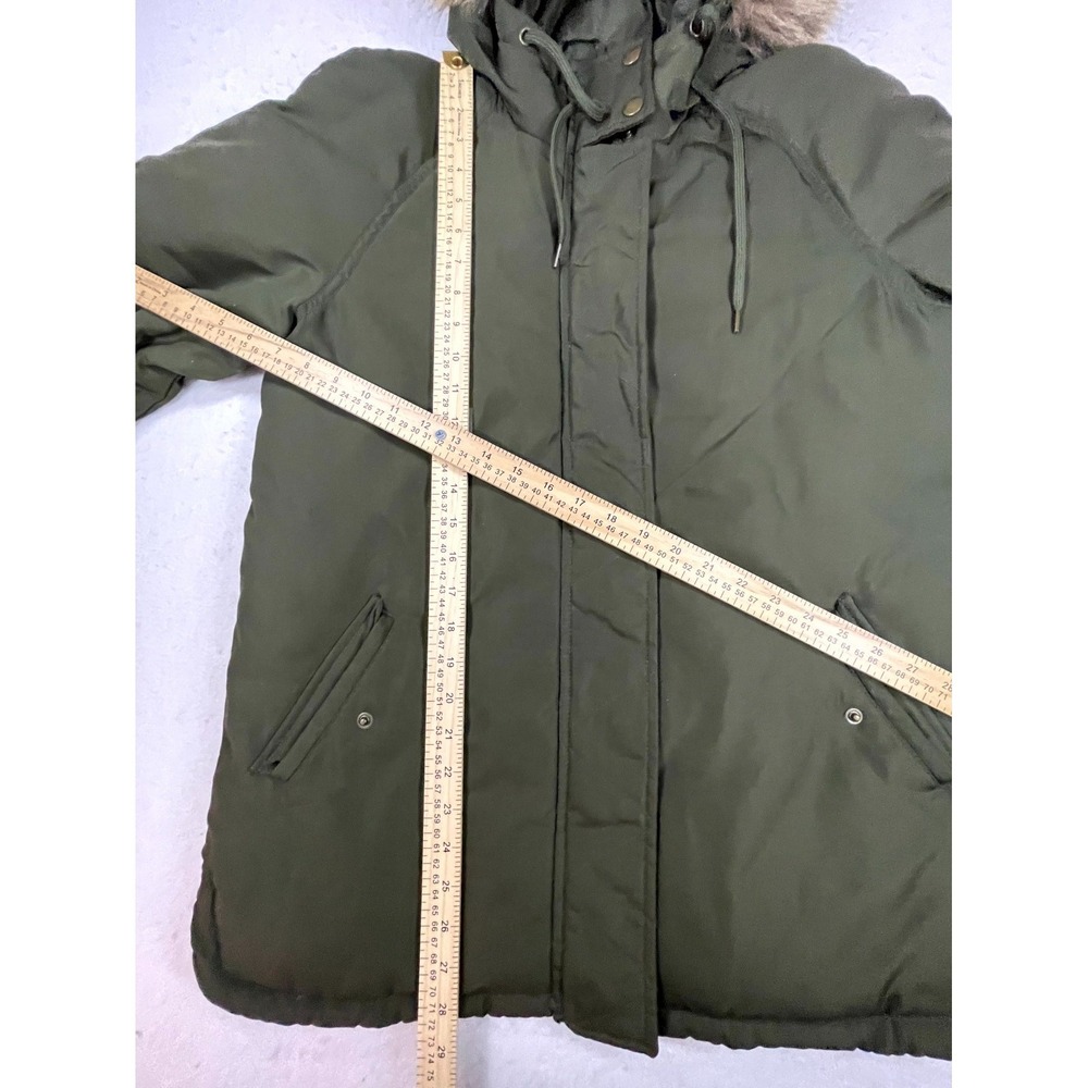 Old Navy Parka Coat Womens Small Olive Green Faux Fur Hooded Full Zip Insulated - Picture 6 of 12